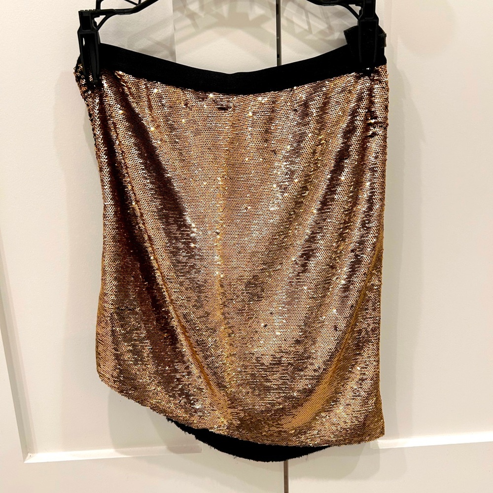 IRO Gold Sequin Metallic Ruched Mini Skirt size 4. EXCELLENT CONDITION